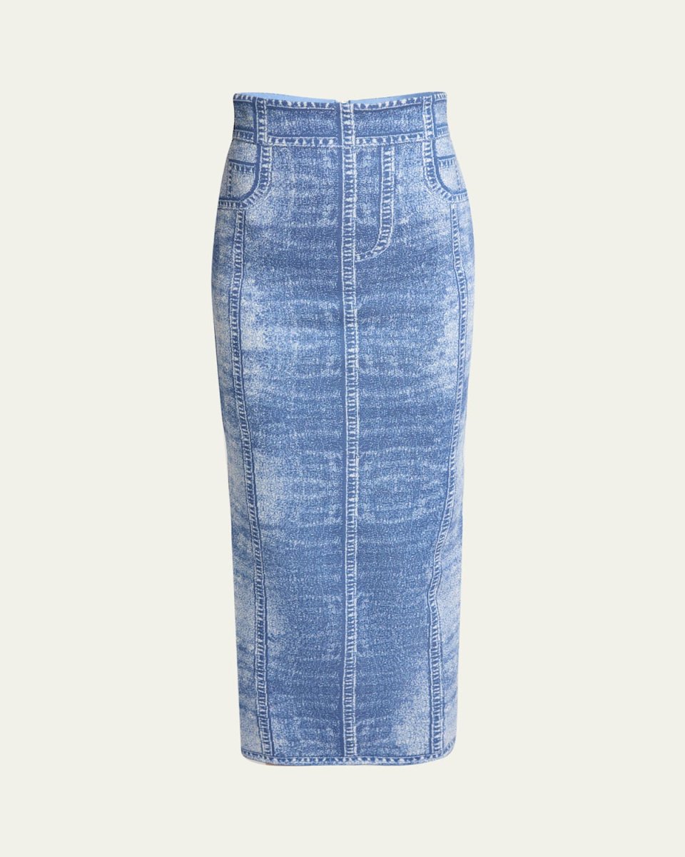 Denim Trompe Loeil Knit Pencil Skirt